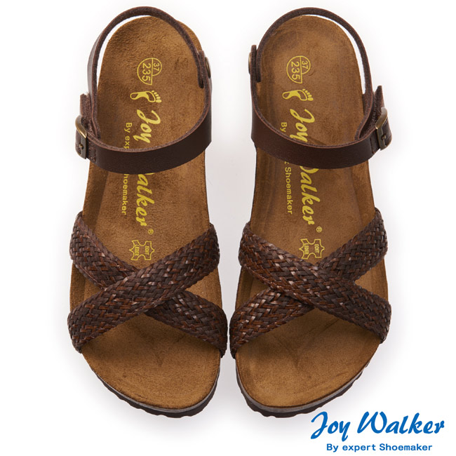 Joy Walker 交叉繫帶編織楔型涼鞋*深咖啡