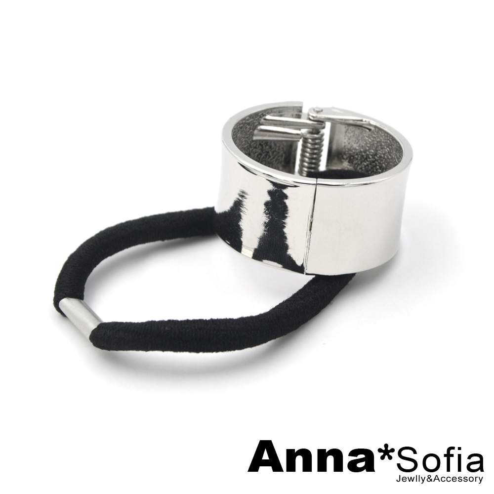 AnnaSofia 歐美走秀金屬感圈釦 純手工彈性髮束髮圈髮繩(銀系)