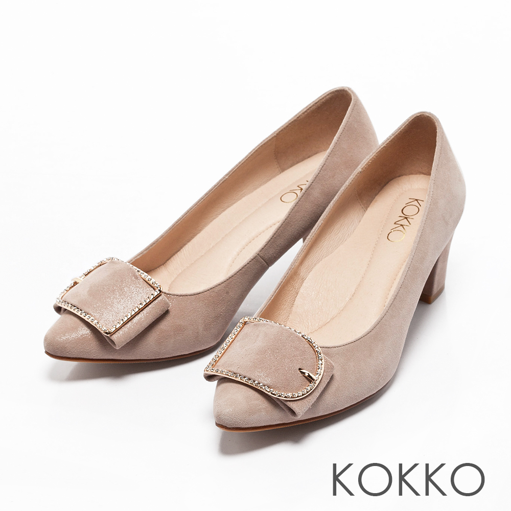 KOKKO -都會女神尖頭水鑽扣高跟鞋-輕柔粉