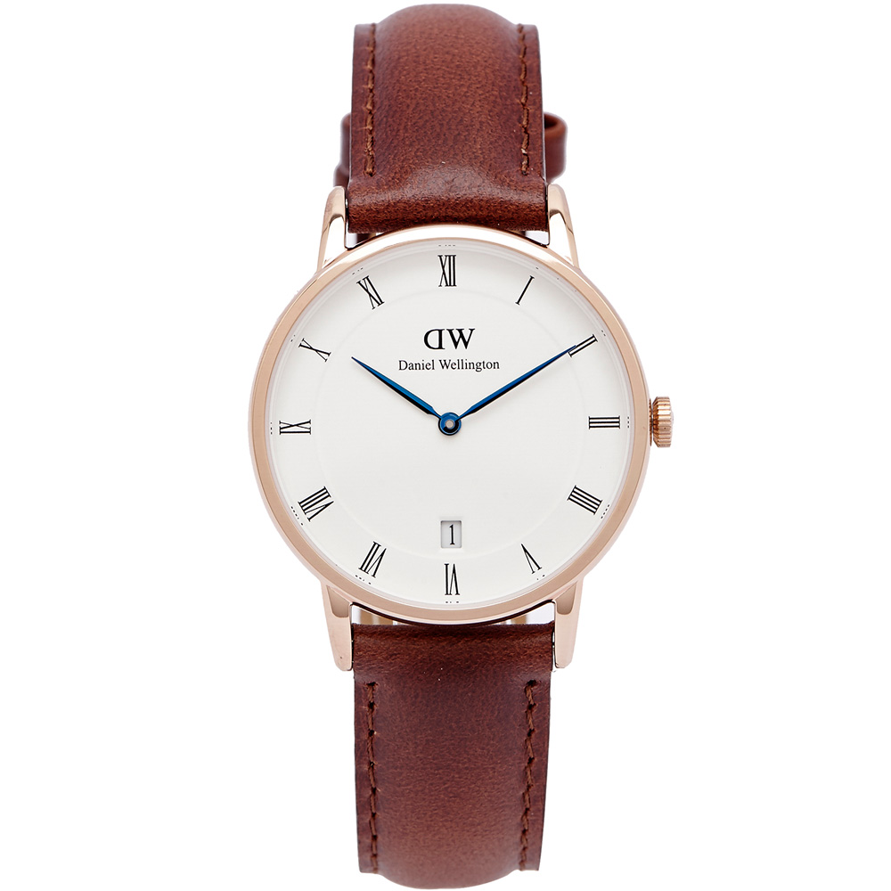 DW Dapper Mawes手錶(DW00100091)-玫瑰金X咖啡色/34mm