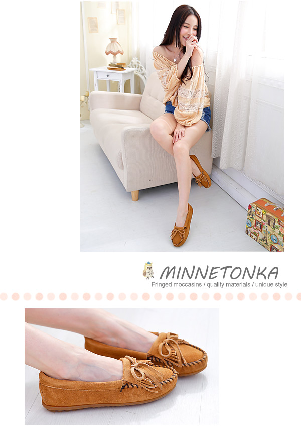MINNETONKA 沙棕色麂皮素面莫卡辛 女鞋 (展示品)
