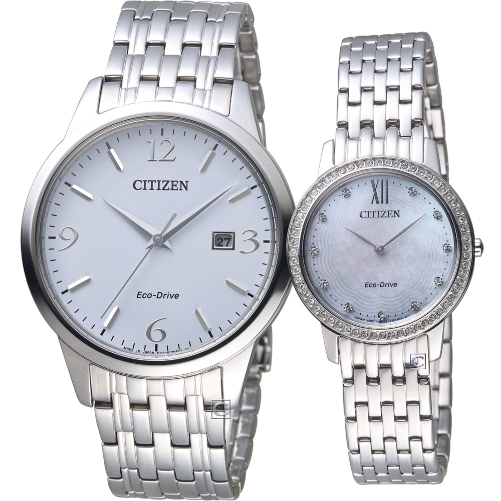 CITIZEN 星辰 永恆之愛光動能對錶(BM7300-50A  EX1480-82D)白