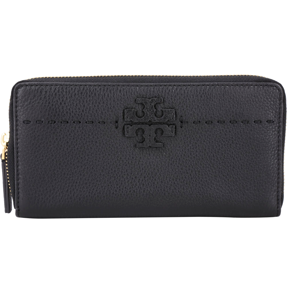 TORY BURCH McGraw 縫線牛皮拉鍊長夾(黑色)