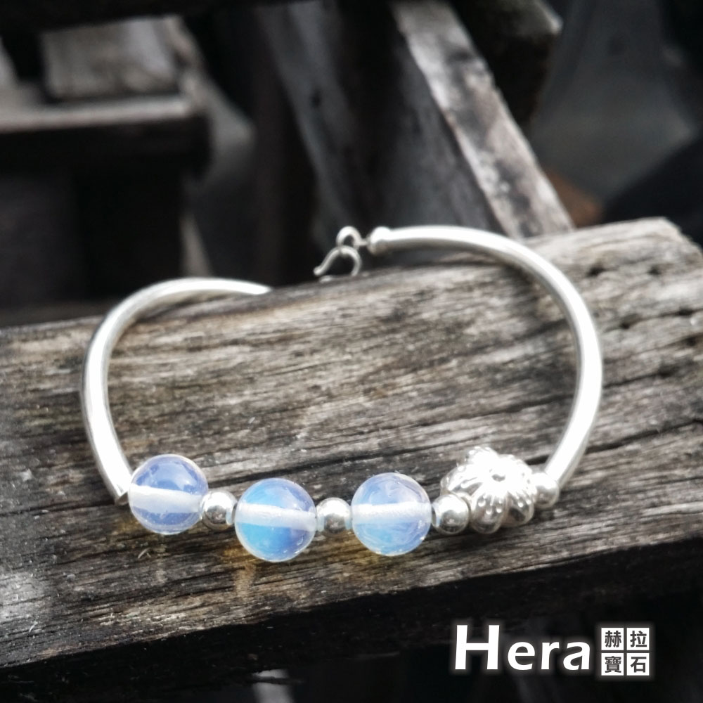 Hera925 純銀手作天然蛋白石圓珠梅花手環/手鍊