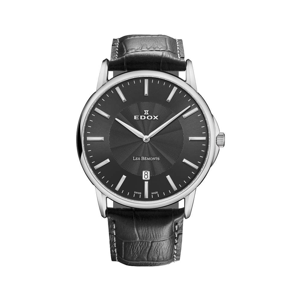 EDOX Les Bemonts 薄曼系列石英腕錶-黑/39mm