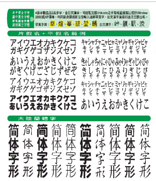 日文平(片)假名+大陸簡體字型-盒裝