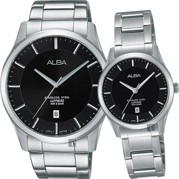 ALBA 城市簡約時尚對錶(AS9C93X1+AH7M21X1)-黑/40+28mm