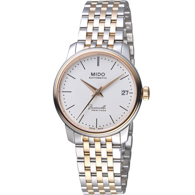 MIDO 美度 官方授權 BARONCELLI 永恆系列III雙色簡約女腕錶 -M0272072201000白x玫瑰金/33mm