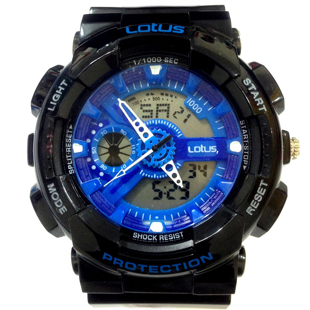 Lotus 街頭潮男 計時鬧鈴雙顯運動錶(LS-1026-15)-黑藍/52mm