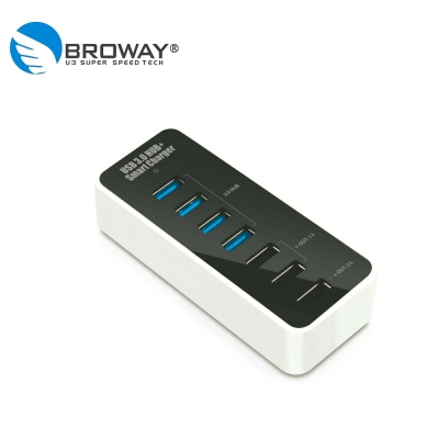 BROWAY 極速 USB3.0 4埠HUB 集線器 + 3埠智能快速充電器