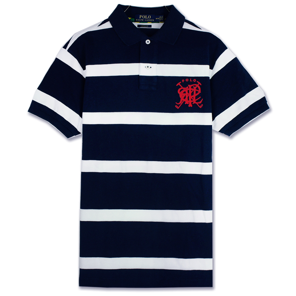 Ralph Lauren 疊字LOGO條紋POLO衫(墨藍)