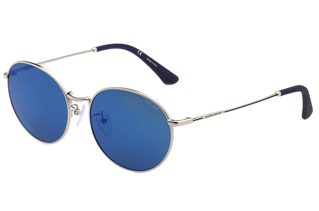 POLICE - 復古圓框 水銀藍 太陽眼鏡 (銀色)