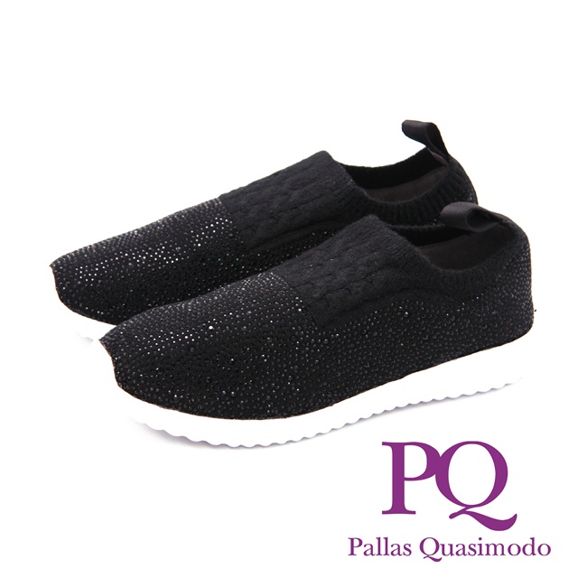 PQ 輕量系列 閃亮圓鑽針織彈力休閒 女鞋-黑(另有灰)