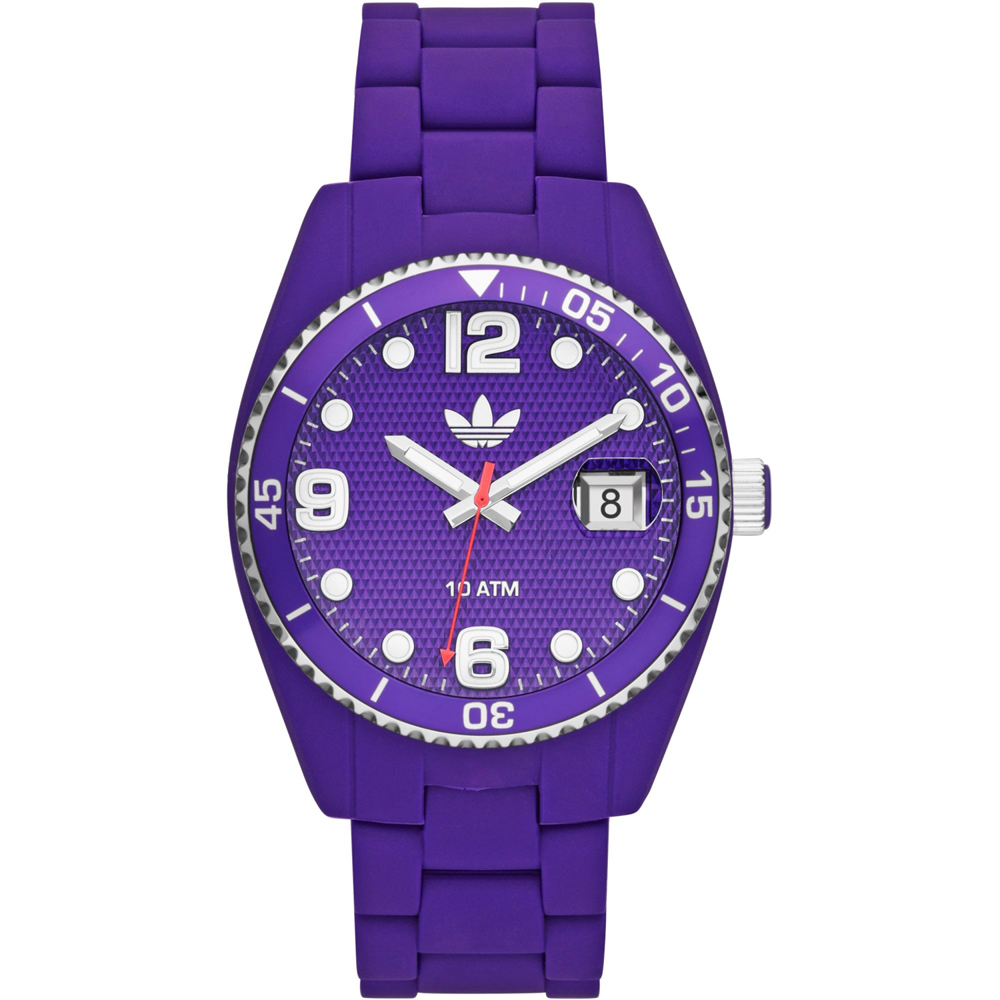 adidas Brisbane 菱格靚彩活力時尚玻麗腕錶-紫/42mm