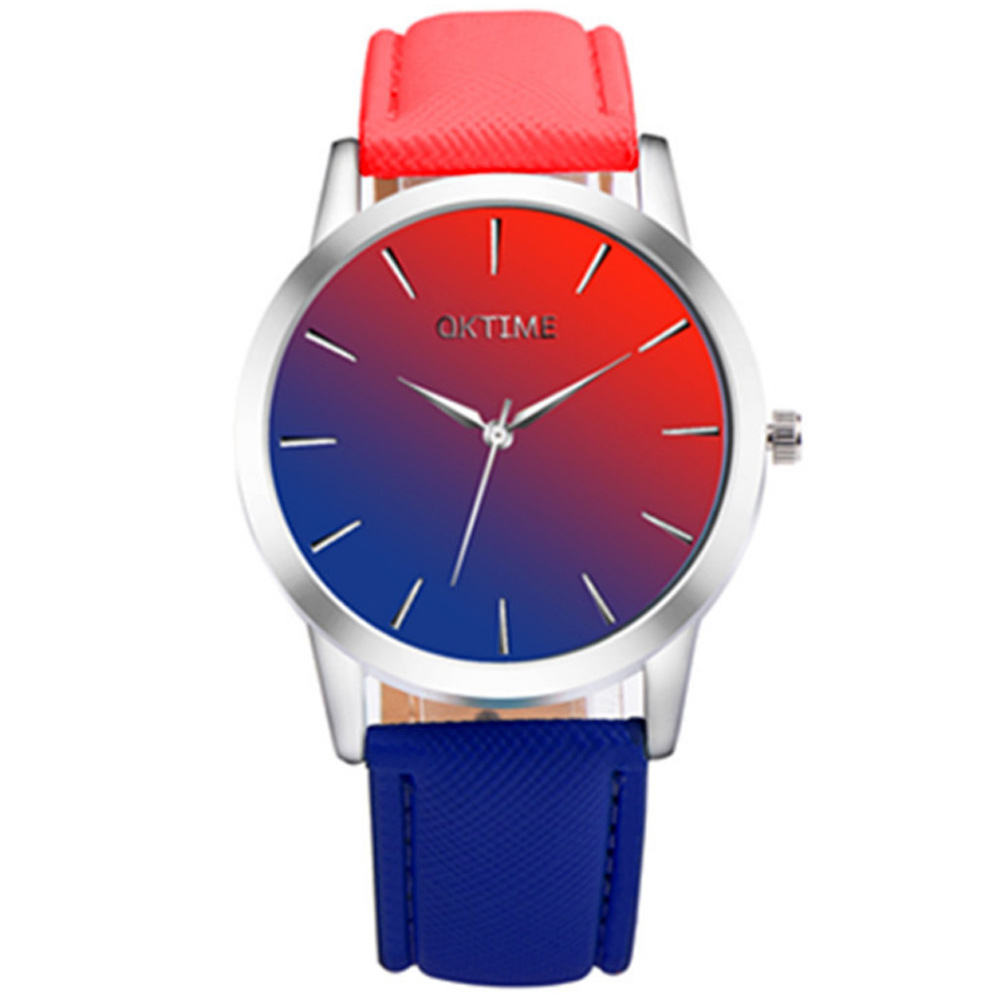 Watch-123 雙面佳人-青春時尚粉嫩漸層色帶手錶-上紅下藍/37mm