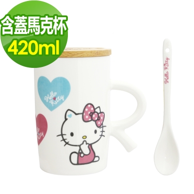 HELLO KITTY  夢想木蓋粉嫩馬克杯(附湯匙)-420ml