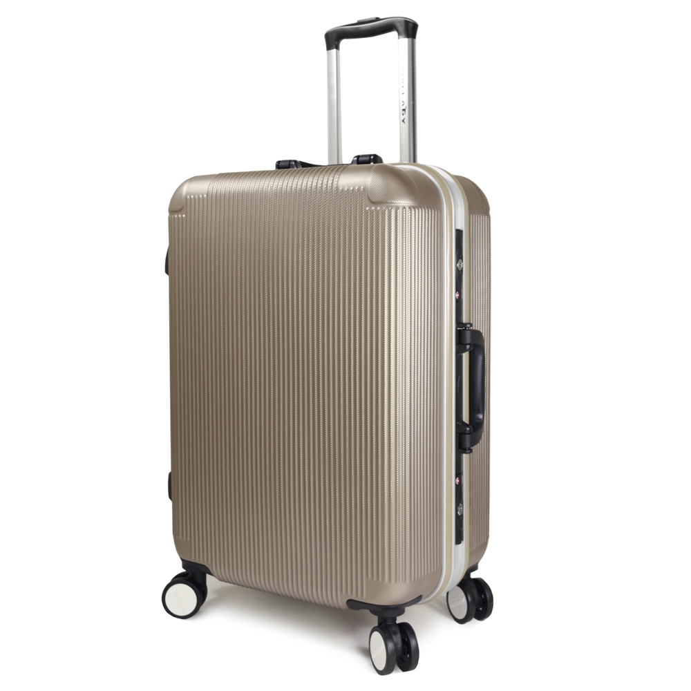 【WALLABY】24吋直條紋ABS鋁框行李箱/卡其金(HTX-1503-24V)