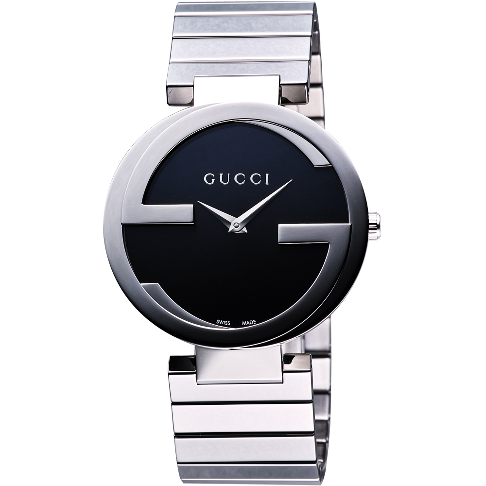 GUCCI Interlocking 時尚元素腕錶-黑/37mm