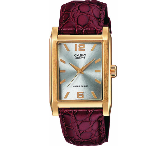 CASIO 時尚精緻紳士方型皮帶腕錶(MTP-1235GL-7A)-金框X咖啡/32mm