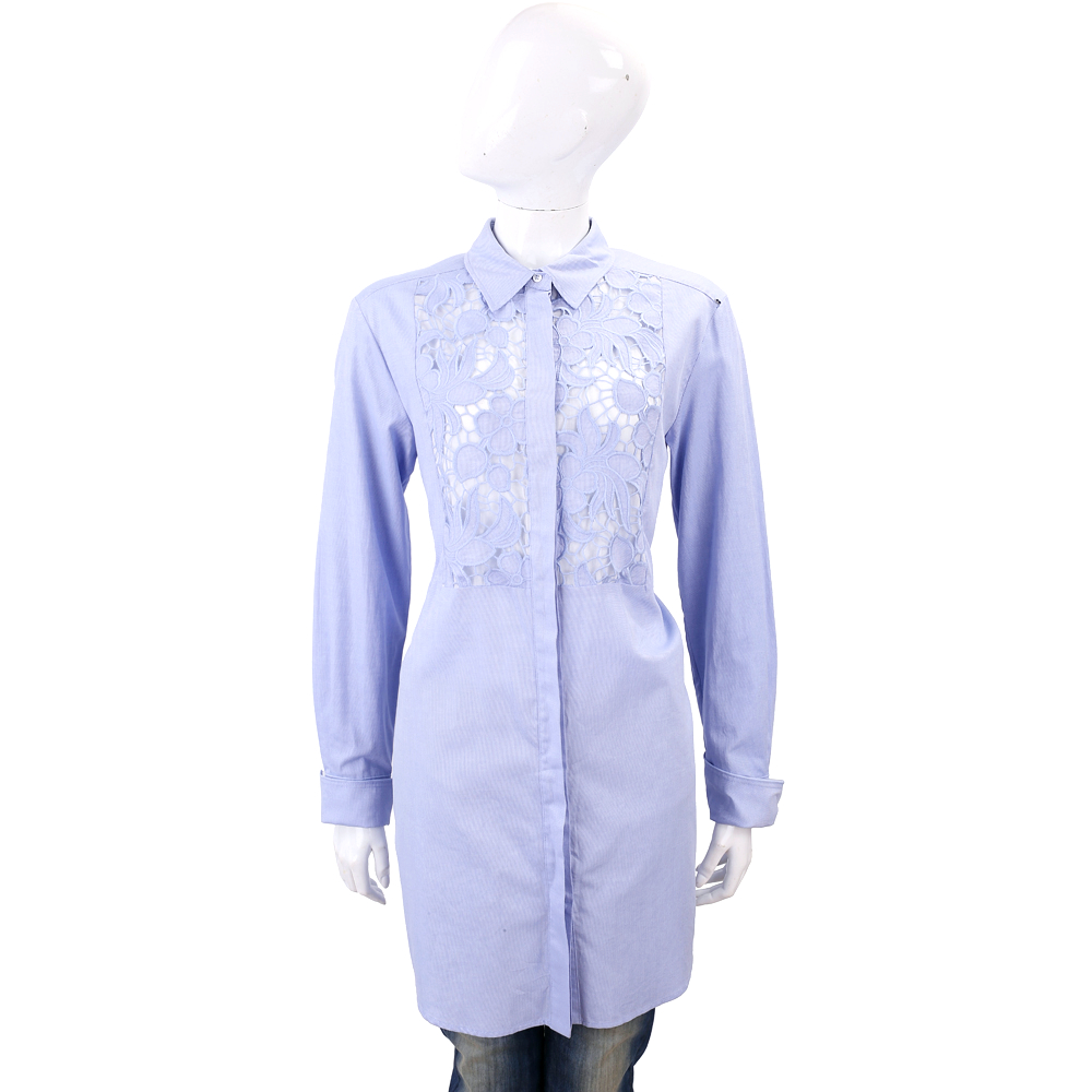 Max Mara-SPORTMAX 藍色簍空雕花長版棉質襯衫