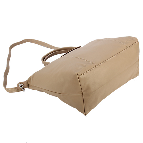 Longchamp Le Pliage Cuir小羊皮短把折疊中型水餃包-米灰色