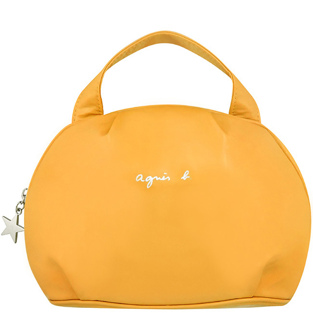 agnes b. 土黃色亮面漆皮手提包