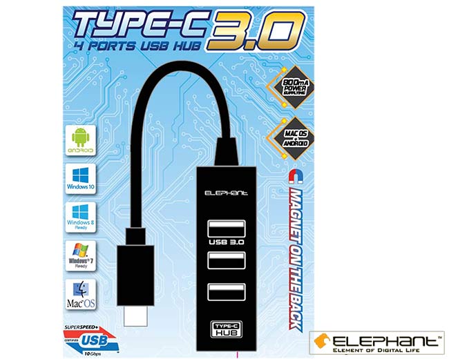 ELEPHANT TYPE-C四埠USB3.0HUB(WEH-1006BK)