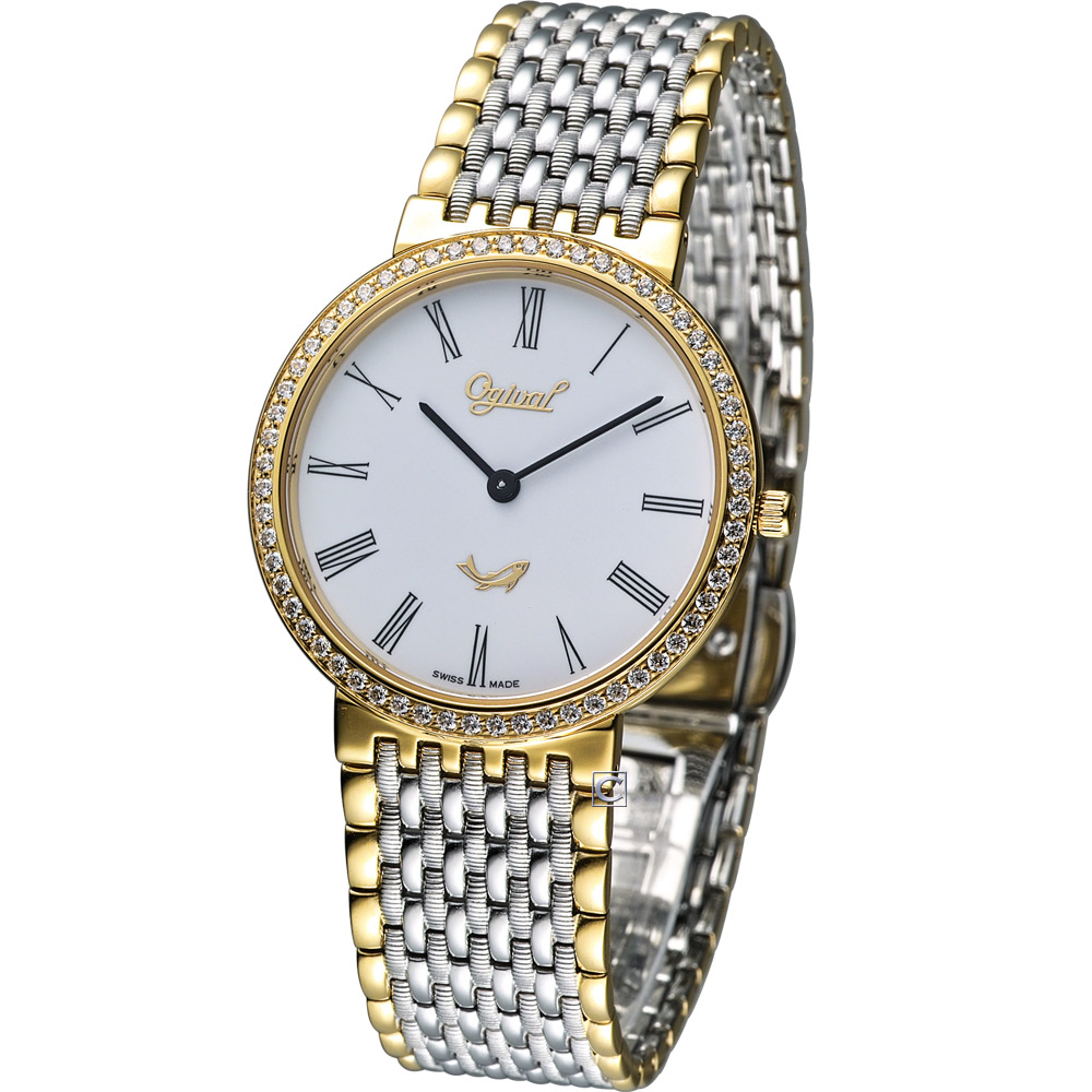 Ogival 愛其華薄型時尚腕錶-白x雙色版/34mm