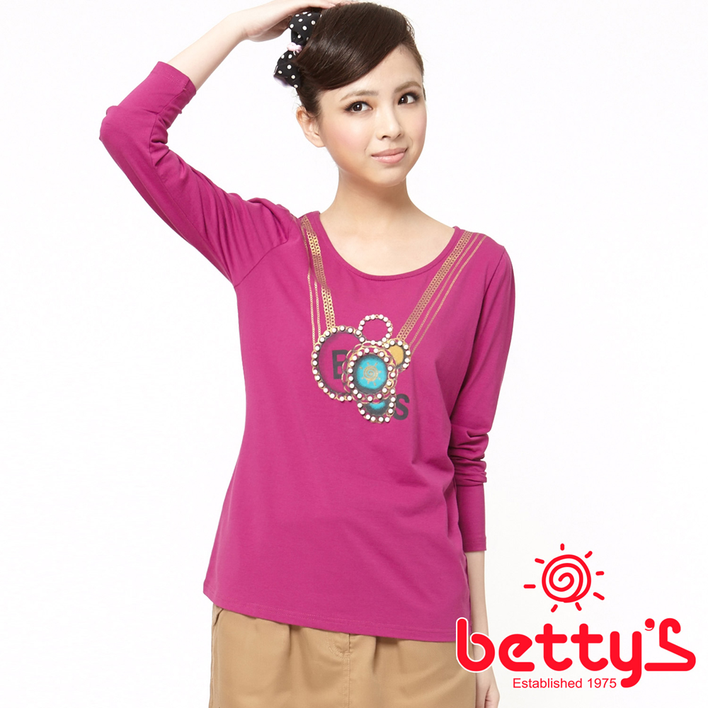 betty’s貝蒂思　燙金文字設計珍珠T-shirt(葡萄紫)