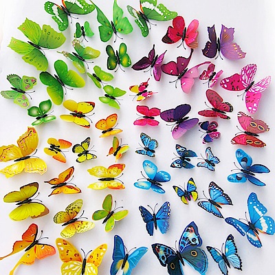 大尺寸高級創意壁貼 / 牆貼 手繪動物系列-3D蝴蝶牆貼(四色可選)