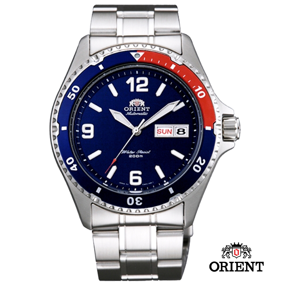 ORIENT 東方錶 WATER RESISTANT系列 200m潛水機械錶 鋼帶款 藍色