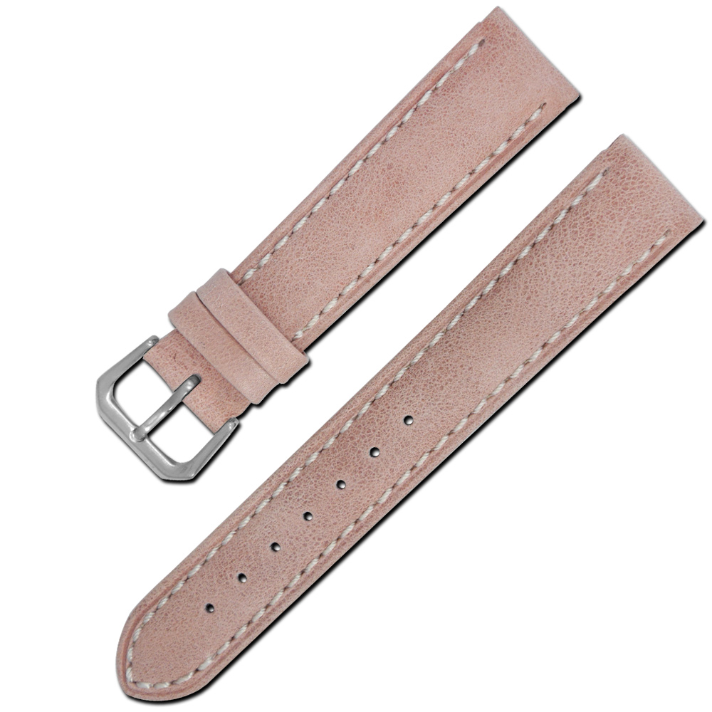 Watchband /各品牌通用柔軟簡約質感車線牛皮錶帶- 藕粉色