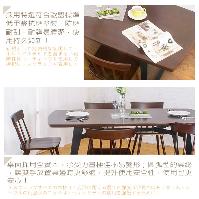 Bernice-萊森工業風實木餐桌椅組(一桌六椅)-180x90x75cm