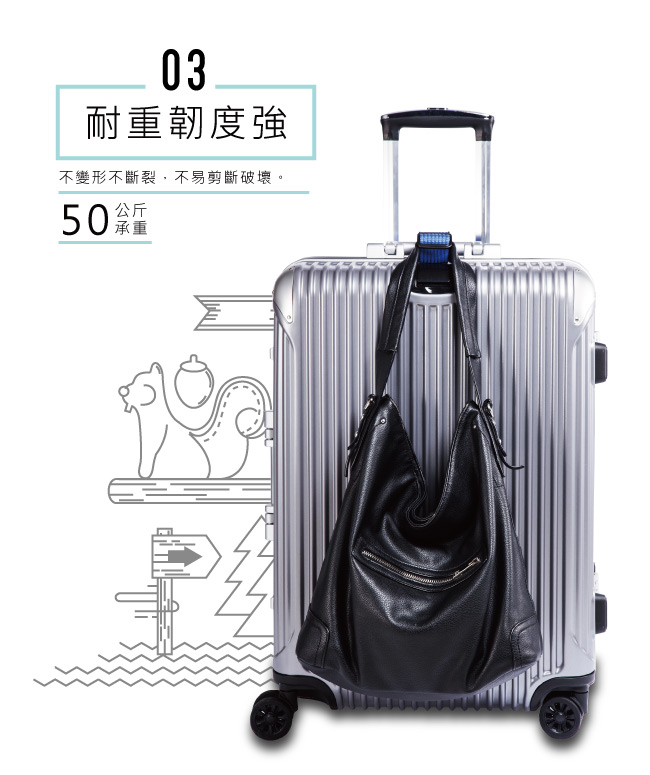AOU 台灣製造 多用途行李外扣帶旅行省力好幫手 (寶藍) 66-028D2