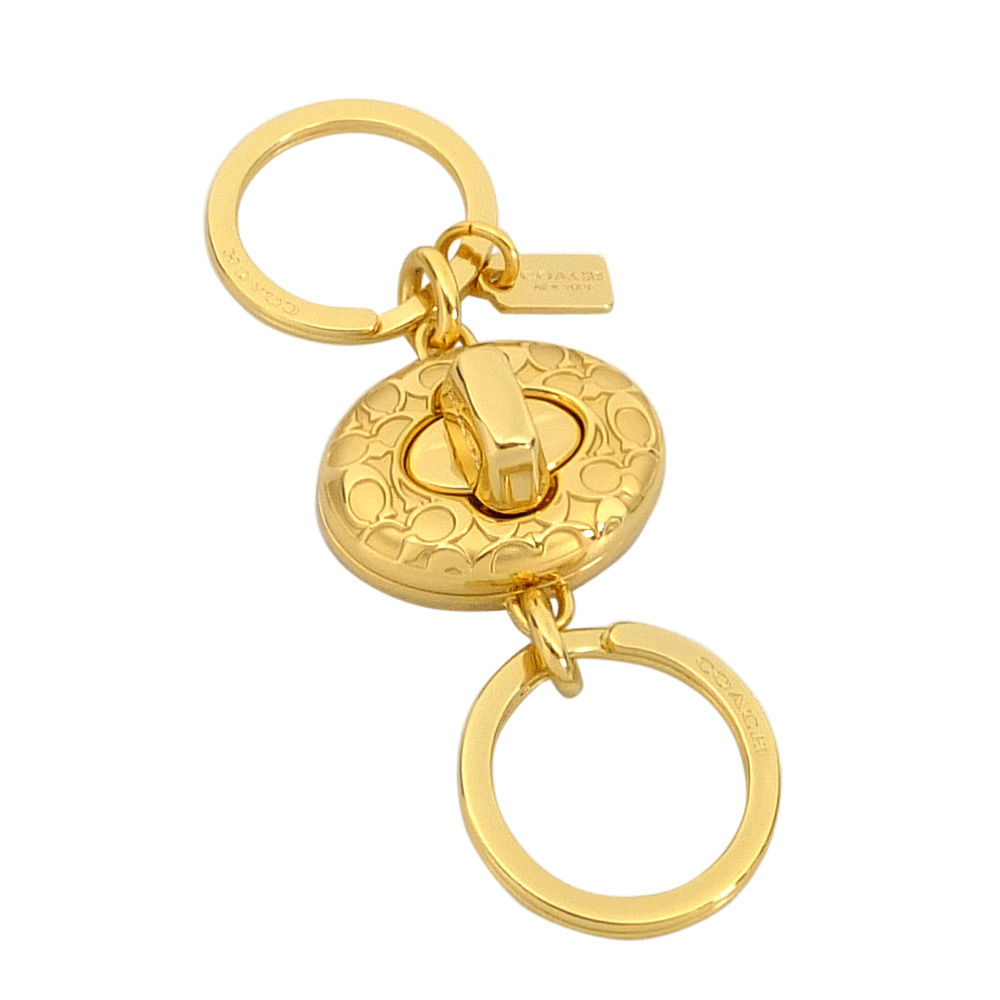 COACH金色橢圓壓印C Logo金屬旋釦二合一鑰匙圈