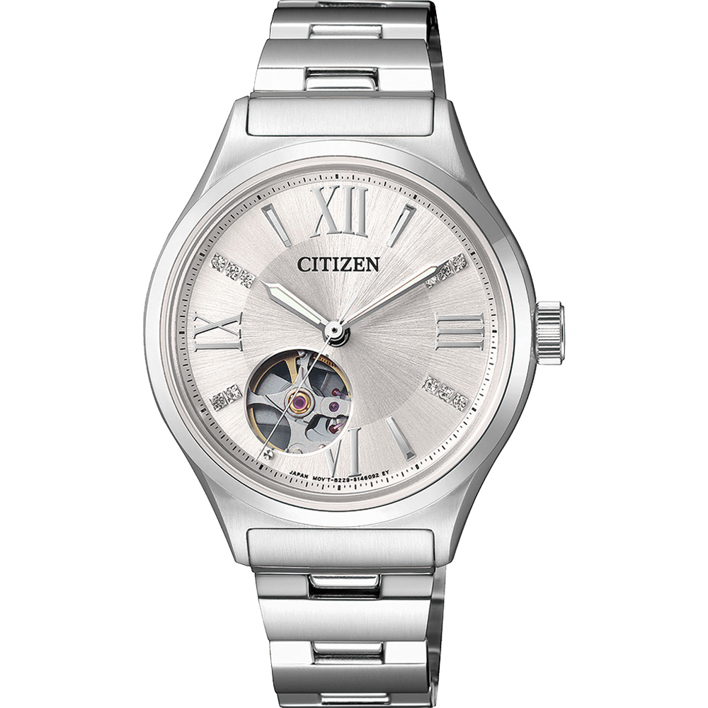 CITIZEN 星辰 雙鏤空時尚機械女錶(PC1001-53A)-銀/34mm