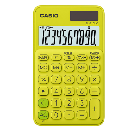 CASIO 10位元甜美馬卡龍輕巧口袋型計算機(SL-310UC-YG)-芥末黃