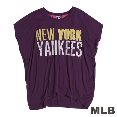 MLB-紐約洋基隊亮麗前短後長T恤-紫(女)