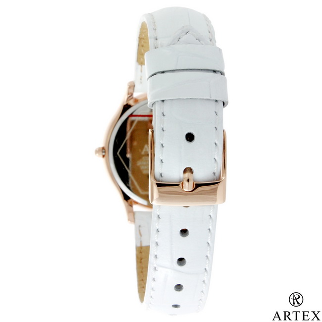 ARTEX 5605真皮手錶-白/玫瑰金33mm