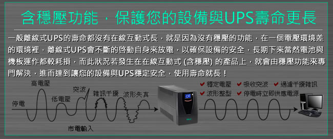 飛碟-1000VA UPS (在線互動式) 穩壓＋監控軟體+觸碰式LCD翻頁