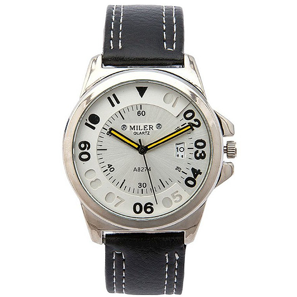 Watch-123 雙色個性鏤空刻度日曆時尚手錶-黑色/40mm