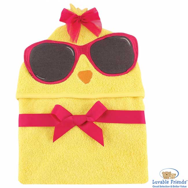 Luvable Friends 黃色墨鏡小雞動物造型連帽浴巾