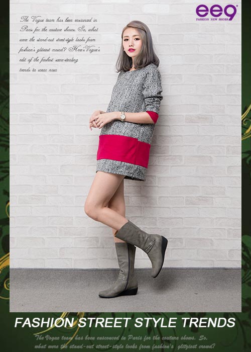 ee9 MIT經典手工~俐落優雅簡約晶鑽飾扣繫帶百搭楔型跟中筒靴-灰色