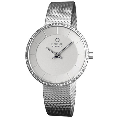 OBAKU 雅悅媛式晶鑽時尚米蘭腕錶-銀白/27mm