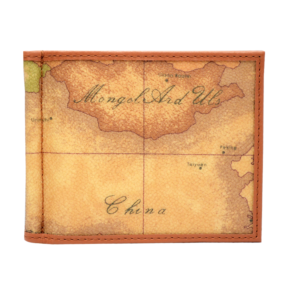 Alviero Martini 義大利地圖包 地圖8卡短鈔票錢夾-地圖黃