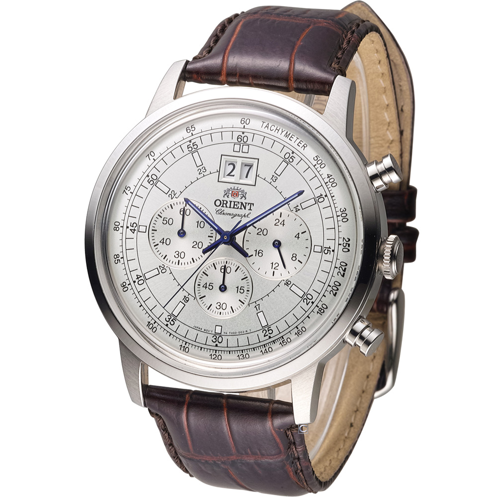 ORIENT 東方錶 當代經典尊爵計時腕錶-白x咖啡色/45mm
