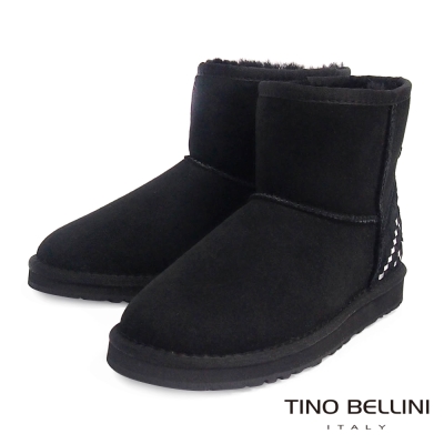 Tino Bellini 雪地精靈圖騰真皮短筒雪靴_黑