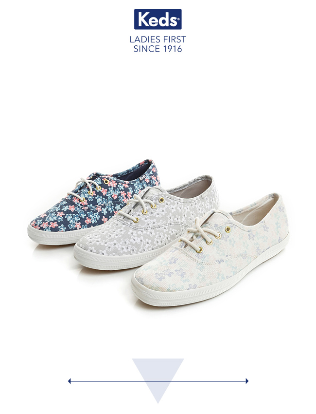 Keds CHAMPION粉嫩印花經典綁帶休閒鞋-淺灰