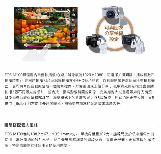 Canon EOS M100 15-45mm IS STM 變焦鏡組(公司貨)