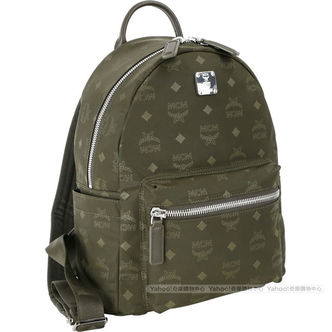 MCM Dieter Monogrammed 滿版圖騰印花尼龍後背包(小/墨綠色)